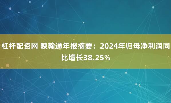 杠杆配资网 映翰通年报摘要：2024年归母净利润同比增长38.25%